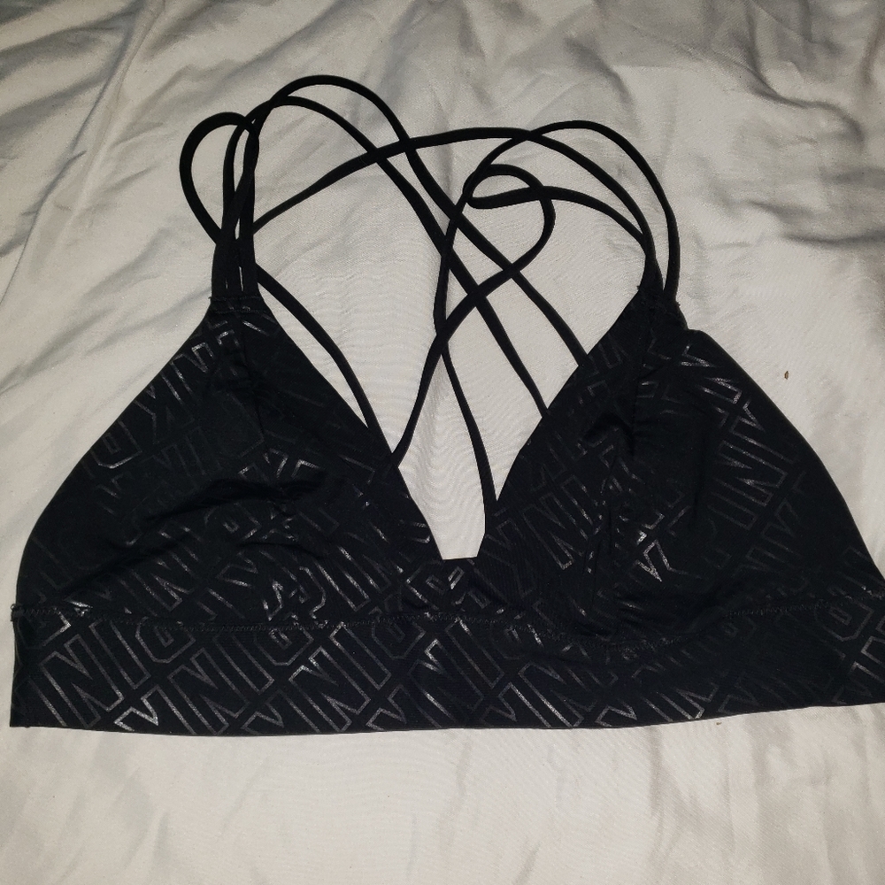 PINK Black Sport top with designed crossed back cut out